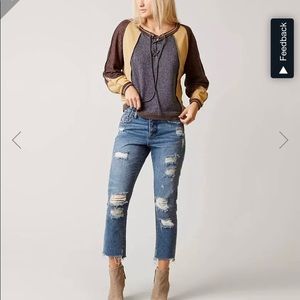 Gilded Intent Brown and Tan Lace-Up Sweatshirt